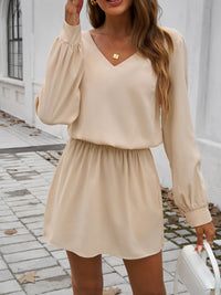 Thumbnail for Devine Cutout V-Neck Long Sleeve Mini Dress