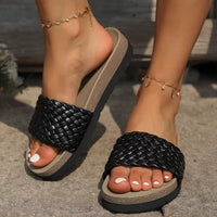 Thumbnail for PU Leather Woven Platform Sandals