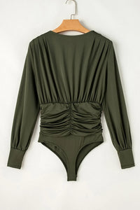 Thumbnail for Ruched Surplice Long Sleeve Bodysuit