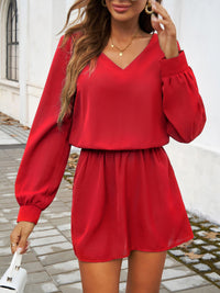 Thumbnail for Devine Cutout V-Neck Long Sleeve Mini Dress