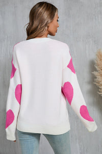 Thumbnail for Angel Wings Contrast Heart Dropped Shoulder Long Sleeve Sweater