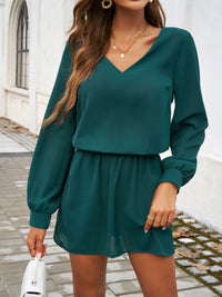 Thumbnail for Devine Cutout V-Neck Long Sleeve Mini Dress