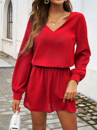 Thumbnail for Devine Cutout V-Neck Long Sleeve Mini Dress