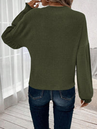 Thumbnail for Ribbed Round Neck Lantern Sleeve T-Shirt