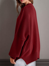 Thumbnail for Double Take Side Slit Round Neck Long Sleeve Sweater