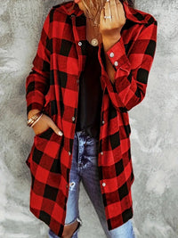 Thumbnail for Plaid Collared Neck Snap Down Long Sleeve Jacket