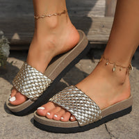 Thumbnail for PU Leather Woven Platform Sandals