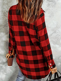 Thumbnail for Plaid Collared Neck Snap Down Long Sleeve Jacket