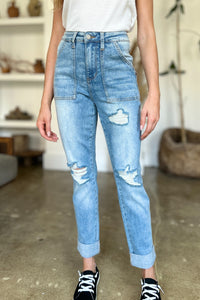 Thumbnail for Judy Blue Full Size Distressed Straight Jeans with Patch Pockets