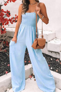 Thumbnail for Smocked Spaghetti Strap Wide Leg Jumpsuit