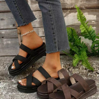 Thumbnail for Crisscross PU Leather Flat Sandals