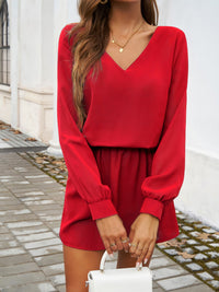 Thumbnail for Devine Cutout V-Neck Long Sleeve Mini Dress