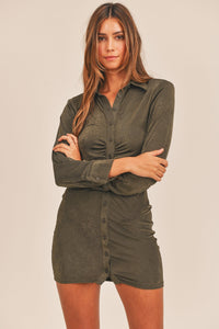 Thumbnail for Ruched Button-Down Skinny Mini Dress