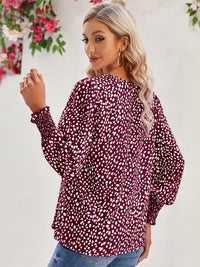 Thumbnail for Printed V-Neck Lantern Sleeve Blouse