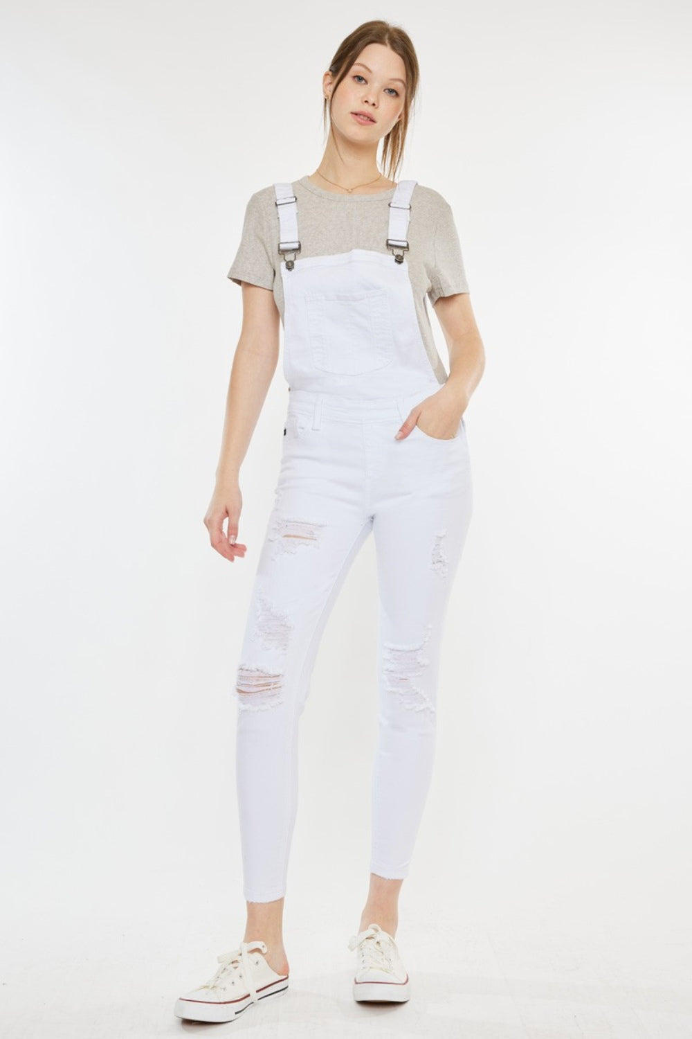 Kancan Distressed Skinny Denim Overalls