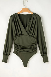 Thumbnail for Ruched Surplice Long Sleeve Bodysuit