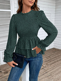 Thumbnail for Printed Round Neck Smocked Flounce Sleeve T-Shirt