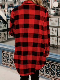 Thumbnail for Plaid Collared Neck Snap Down Long Sleeve Jacket