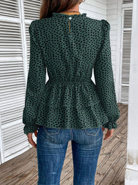 Thumbnail for Printed Round Neck Smocked Flounce Sleeve T-Shirt