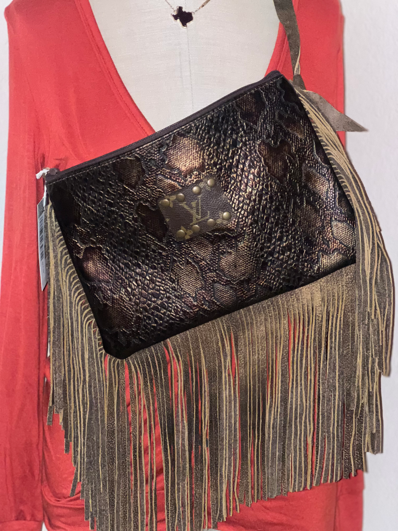 Genuine Leather Fringed LV Crossbody Bag