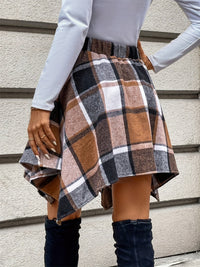 Thumbnail for Tied Plaid Asymmetrical Hem Skirt