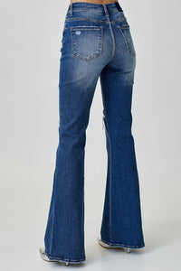 Thumbnail for RISEN Distressed Button-Fly Flare Jeans