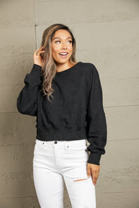 Thumbnail for Double Take Round Neck Open Back Sweatshirt