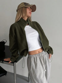 Thumbnail for Honey Zip Up Long Sleeve Cropped Jacket