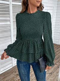 Thumbnail for Printed Round Neck Smocked Flounce Sleeve T-Shirt