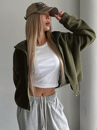 Thumbnail for Honey Zip Up Long Sleeve Cropped Jacket