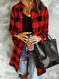 Thumbnail for Plaid Collared Neck Snap Down Long Sleeve Jacket