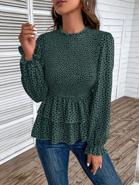 Thumbnail for Printed Round Neck Smocked Flounce Sleeve T-Shirt