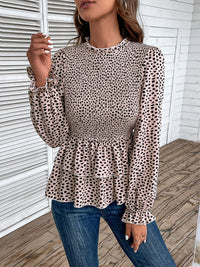 Thumbnail for Printed Round Neck Smocked Flounce Sleeve T-Shirt