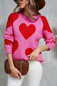 Thumbnail for Angel Wings Contrast Heart Dropped Shoulder Long Sleeve Sweater