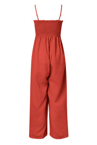 Thumbnail for Smocked Spaghetti Strap Wide Leg Jumpsuit