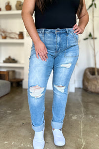 Thumbnail for Judy Blue Full Size Distressed Straight Jeans with Patch Pockets