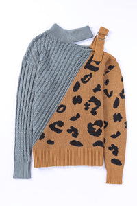 Thumbnail for Leopard  Block Turtleneck Sweater