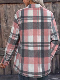 Thumbnail for Pocketed Plaid Collared Neck Shacket