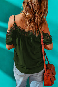 Thumbnail for Spaghetti Strap Cold-Shoulder Lace Trim Blouse