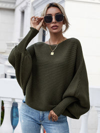 Thumbnail for Horizontal Ribbing Dolman Sleeve Sweater