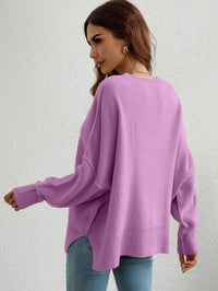 Thumbnail for Exposed Seam Dropped Shoulder Slit Sweater