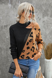 Thumbnail for Leopard  Block Turtleneck Sweater