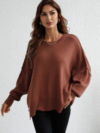 Thumbnail for Exposed Seam Dropped Shoulder Slit Sweater