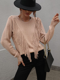 Thumbnail for Fringe Detail Ribbed Trim Sweater