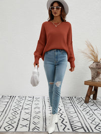 Thumbnail for Exposed Seam Dropped Shoulder Slit Sweater