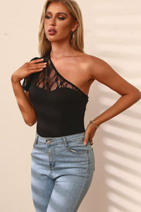 Thumbnail for Spliced Lace One-Shoulder Bodysuit