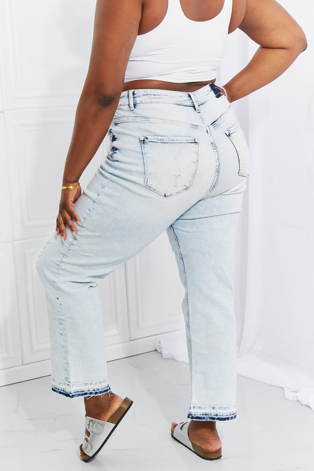 RISEN Full Size Acid Wash Crop Straight Jeans