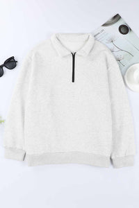 Thumbnail for Quarter Zip Dropped Shoulder Sweatshirt