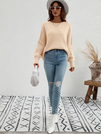 Thumbnail for Exposed Seam Dropped Shoulder Slit Sweater