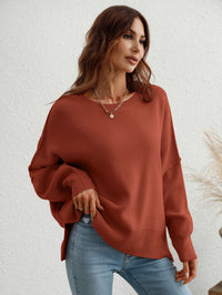 Thumbnail for Exposed Seam Dropped Shoulder Slit Sweater